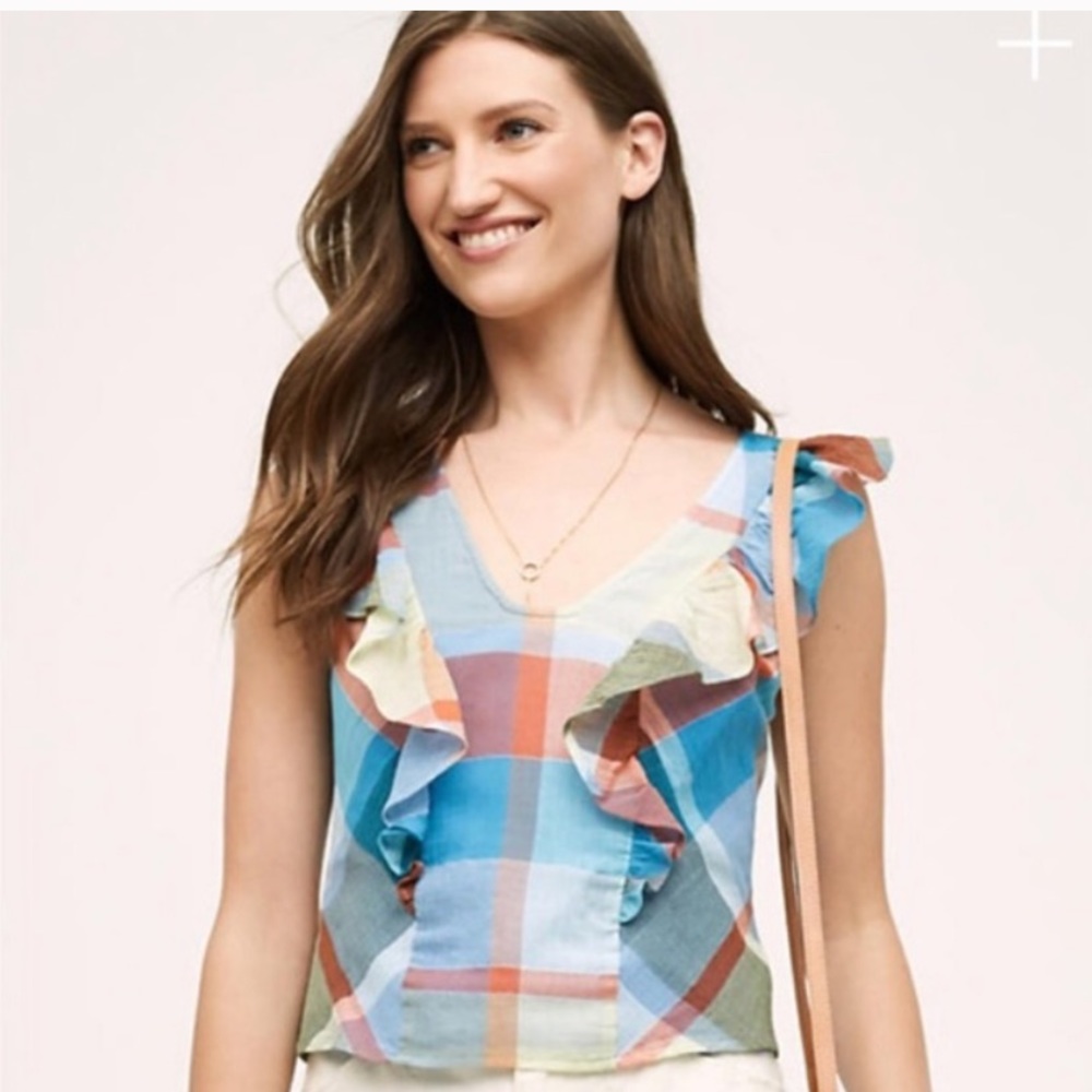 Anthropologie Maeve Madras Plaid Top 4